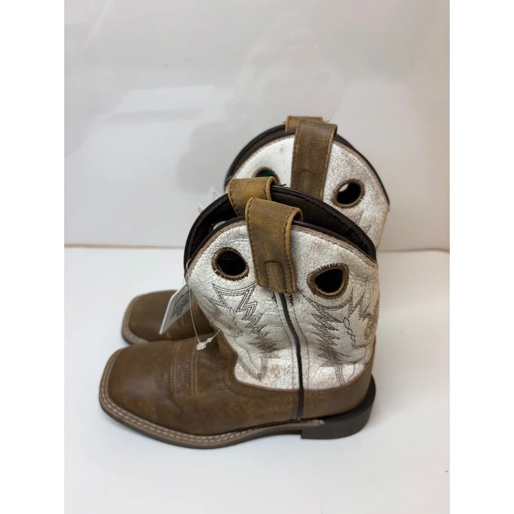Smoky Mountain Kids Brown Leather Cream Embroidered Cowboy Boots 3108C Size 12 R